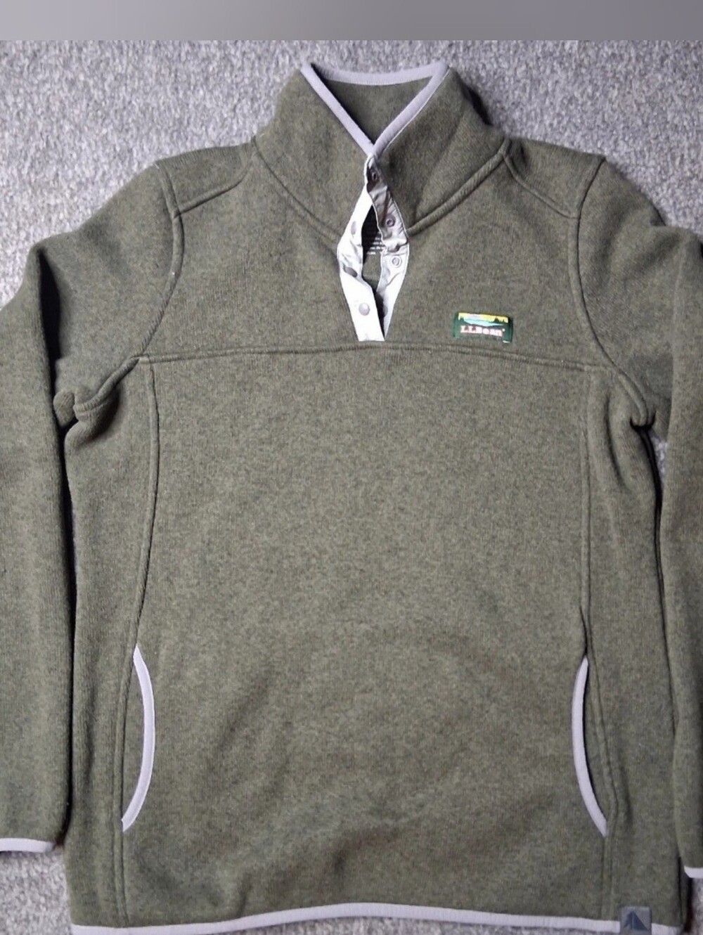 L.L. Bean Womens Sweater Fleece Snap Pullover Heather Green M